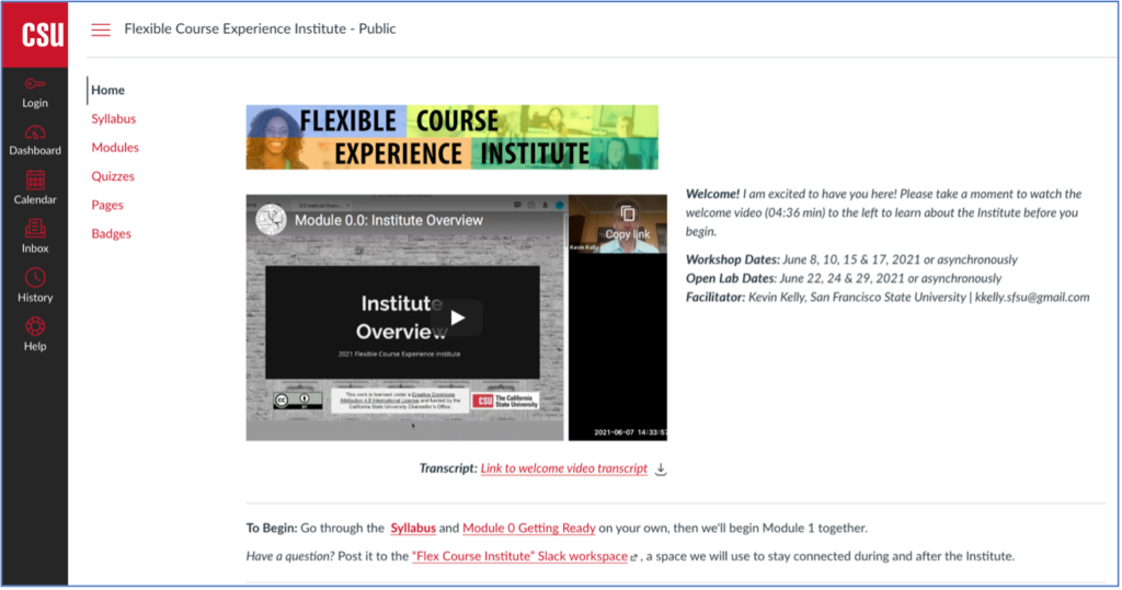Flexible Course Experience Institute home page